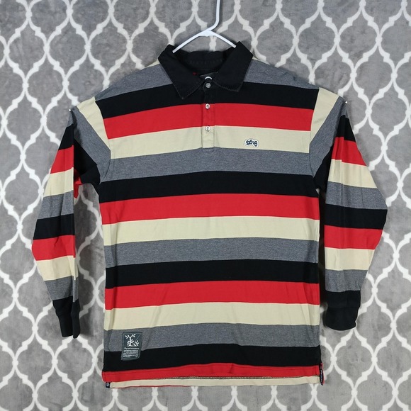 Lrg Other - LRG Polo Shirt Mens Medium Multicolor Striped Long Sleeve Rugby Cotton